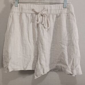 Time & Tru Women's Cream Shorts XXXL (22) Tan Striped Linen Blend Relaxed Casual